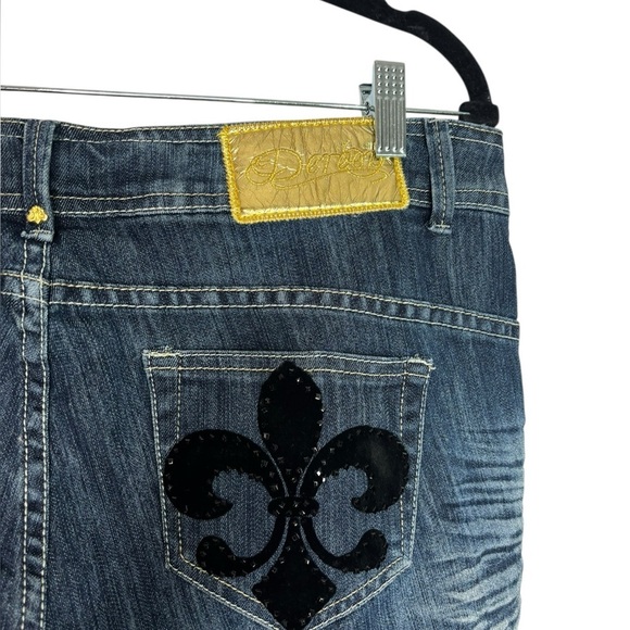 Beyonce's Dereon Embellished Velour Low Rise Flare Dark Distressed Jeans Size 16 - Picture 10 of 16